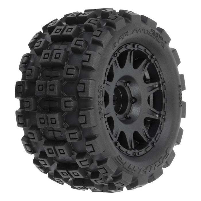 PRO1024110 1/18 Badlands MX 1.85" F/R MTD 12mm Black Raid: Granite GROM