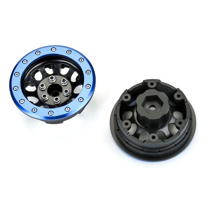 PRO283800 Steelies Blue/Black 2.9" Stamped Steel Dual Offset (+2/+10) Wheels for Axial SCX6