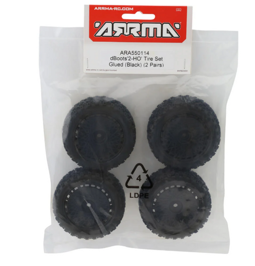 ARA550114 dBoots '2-HO' Tire Set Glued (Black) (2 Pairs)