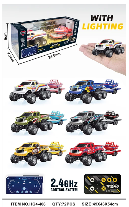 RCPHG4-408BL 1/64 R/C Truck with boat with APP control - Ford 6-wheeler HG4-408  **order #HG4001 Gun remote - Fits all HG4 models