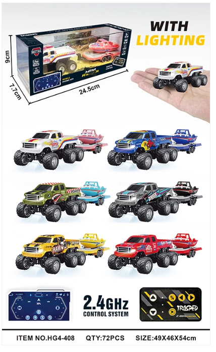 RCPHG4-408GRN 1/64 R/C Truck with boat with APP control - Ford 6-wheeler HG4-408   **order #HG4001 Gun remote - Fits all HG4 models