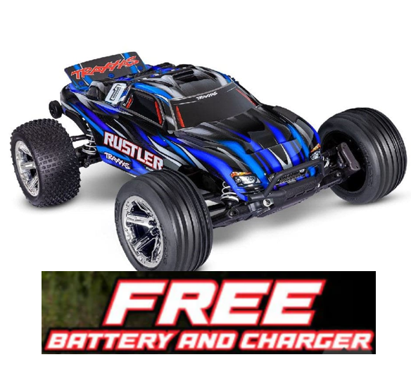 TRA37354-4BLUE Traxxas 1/10 Rustler 2WD BL-2S Clipless Blue**Free ba