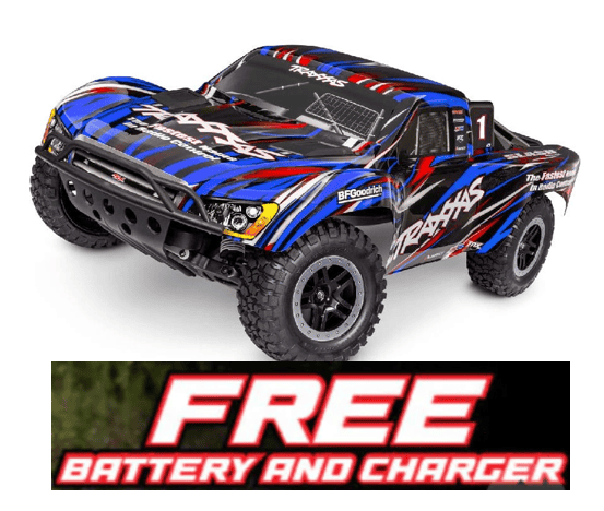 TRA58334-4 BLUE /10 Slash 2WD, BL-2s HD Brushless, Clipless - Blue **Free battery charger with the purchase of this truck. Please add TRA2827X and TRA2920 to your order  to get it free.** if you order from this promotion it is final sale
