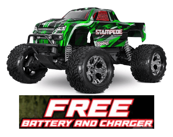 TRA36354-4GREEN Traxxas 1/10 Stampede 2WD BL-2S HD Clipless - Green **Free battery charger with the purchase of this truck. Please add TRA2827X and TRA2920 to your order  to get it free.** if you order from this promotion it is final sale
