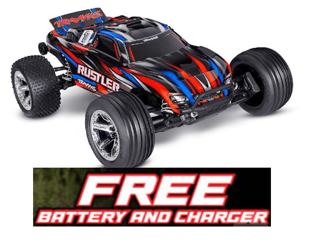 TRA37354-4RED Traxxas 1/10 Rustler 2WD BL-2S Clipless - Red **Free battery charger with the purchase of this truck. Please add TRA2827X and TRA2920 to your order  to get it free.** if you order from this promotion it is final sale