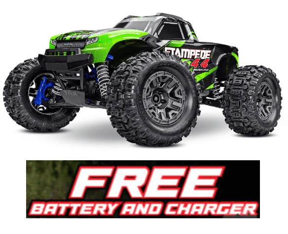 TRA67154-4GREEN Traxxas Stampede 1/10 4X4 Brushless Monster Truck RTR - Green**Free battery charger with the purchase of this truck. Please add TRA2827X and TRA2920 to your order  to get it free.** if you order from this promotion it is final sale