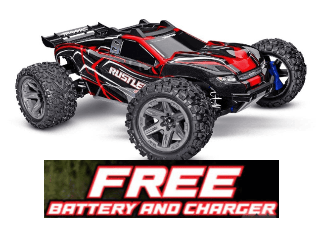TRA67164-4RED Traxxas Rustler 1/10 4X4 Brushless Stadium Truck RTR - Red **Free battery charger with the purchase of this truck. Please add TRA2827X and TRA2920 to your order  to get it free.** if you order from this promotion it is final sale