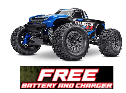 TRA67154-4BLUE Traxxas Stampede 1/10 4X4 Brushless Monster Truck RTR - Blue **Free battery charger with the purchase of this truck. Please add TRA2827X and TRA2920 to your order  to get it free.** if you order from this promotion it is final sale