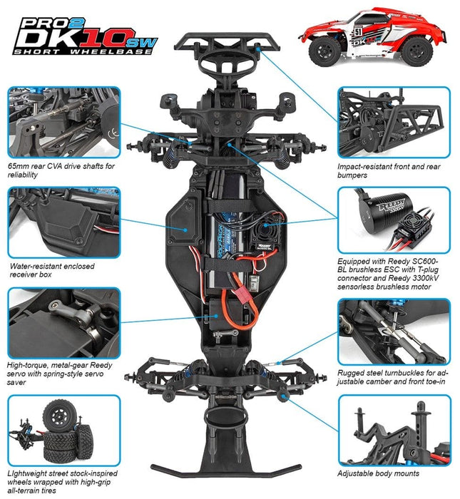 ASC90039C Team Associated Pro2 DK10SW Dakar Buggy RTR, LiPo Combo Red/Wht