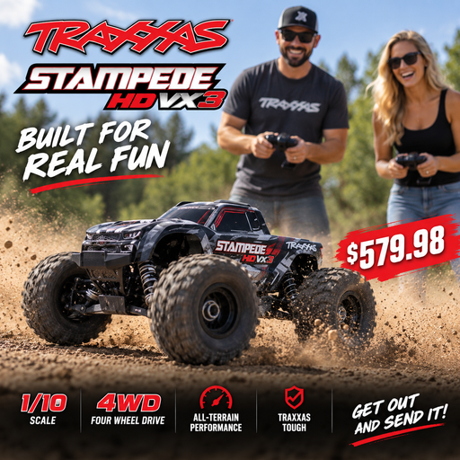 TRA67454-4BLACK Traxxas 1/10 Stampede HD VX3 4WD RTR BLACK *YOU will need this to run this truck # tra2970-3S