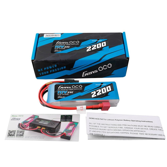 GEA223S25DGT Gens Ace G-Tech 2200mAh 3S 11.1V 25C Lipo With Deans Plug