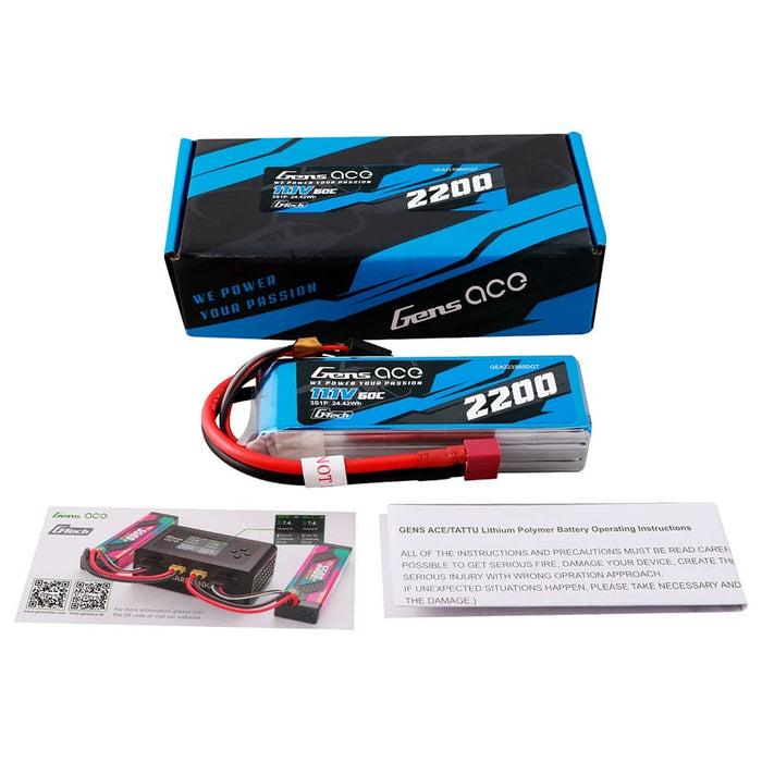 GEA223S60DGT Gens Ace G-Tech 2200mAh 3S1P 11.1V 60C Lipo With Deans Plug