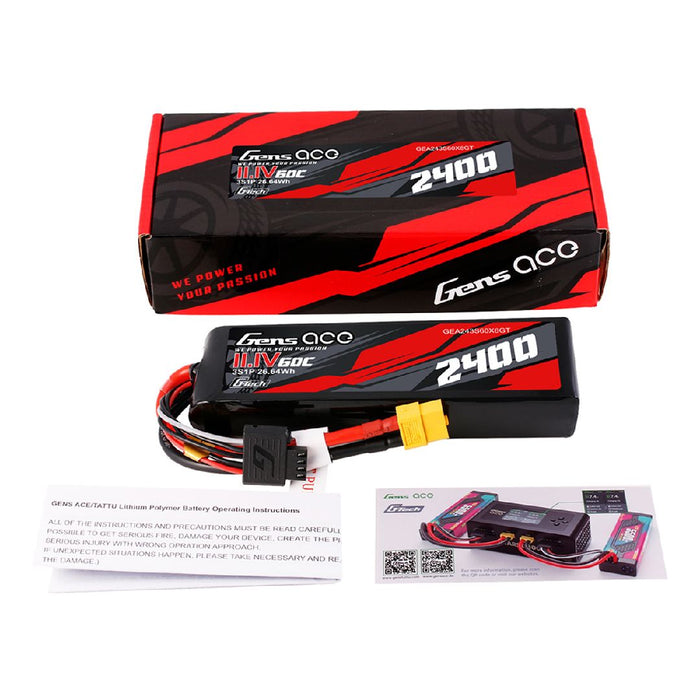 GEA243S60X6GT Gens ace 2400mAh 3S1P 60C 11.1 V G-Tech Lipo Battery Pack with XT60 Plug