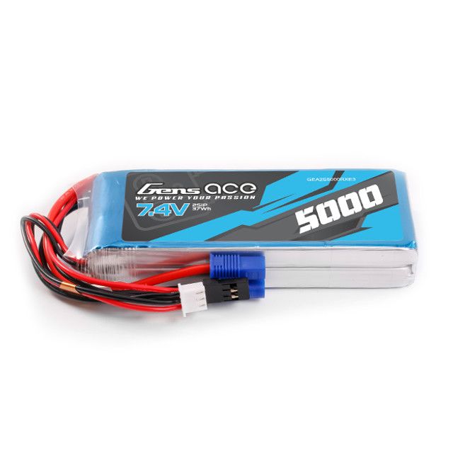 GEA2S5000RXE3 Gens Ace 5000mAh 2S 7.4V RX Lipo Battery with EC3 & JR Plug