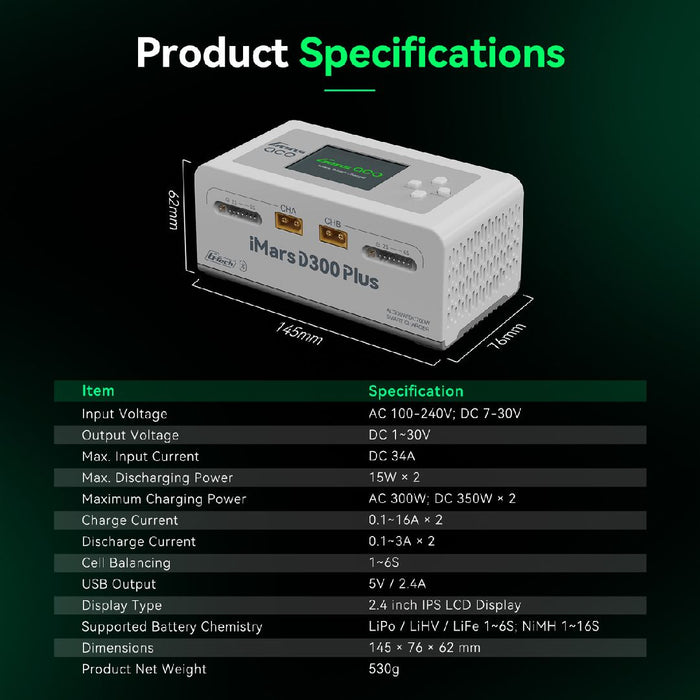 GEA300WPLUS-UW Gens Ace iMars D300 Plus G-Tech AC/DC Balance Charger - White