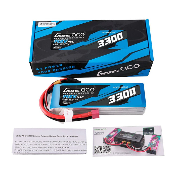 GEA334S45DGT Gens Ace G-Tech 3300mAh 4S1P 14.8V 45C Lipo With Deans Plug