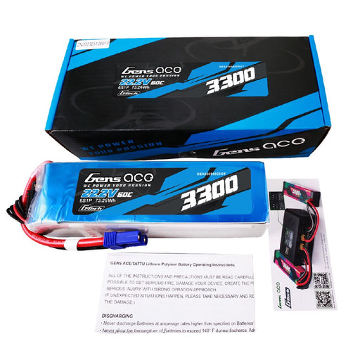 GEA336S60E5GT Gens Ace G-tech 3300mAh 6S 60C 22.2V Lipo Battery Pack with EC5