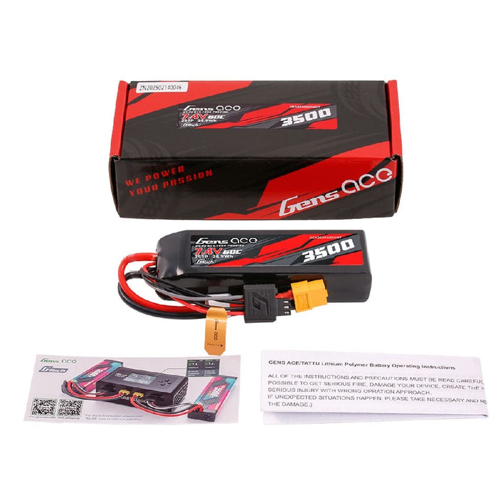 GEA352S60X6GT Gens Ace G-Tech 3500mAh 2S 7.4V 60C Lipo Battery w/ XT60 Plug