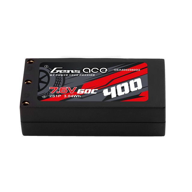 GEA4002S60D2 Gens Ace 400mAh 2S 60C 7.6V HV Hardcase Lipo w/ XT-60 Plug