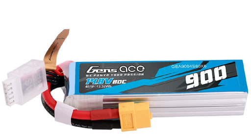 GEA9004S80X6 Gens Ace 900mAh 4S 80C 14.8V Lipo Battery Pack with XT60 Plug