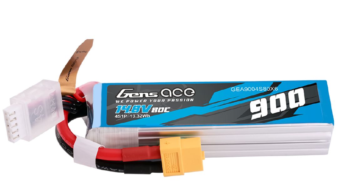 GEA9004S80X6 Gens Ace 900mAh 4S 80C 14.8V Lipo Battery Pack with XT60 Plug