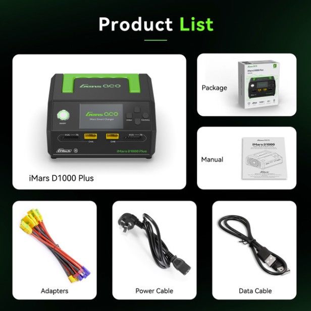 GEAD1000Plus Gens Ace iMars D1000 Plus G-Tech Charger,Dual Channel, AC 1000W
