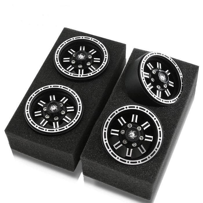 HDTCW03016B Hobby Details 1.9" AL Double Row Beadlock Wheels-Black/Silver(4)