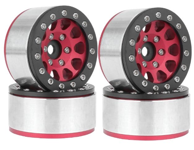 HDTCW03018A Hobby Details 1.55" Alum CNC BeadLock Wheels - Red Black (4)
