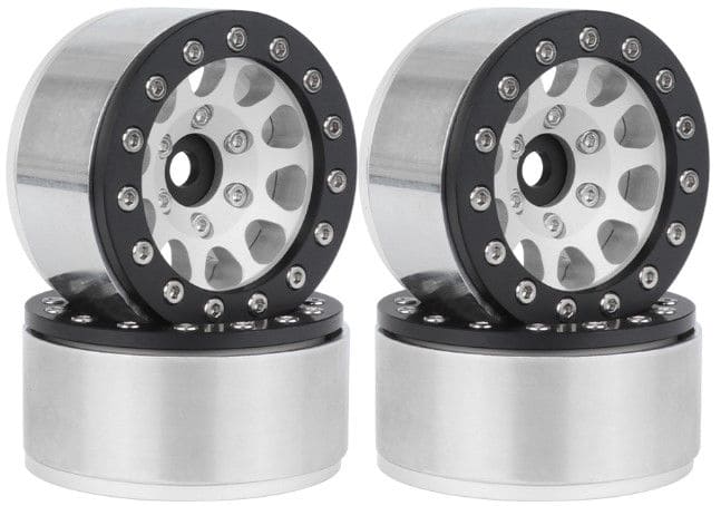 HDTCW03018D Hobby Details 1.55" Alum CNC BeadLock Wheels - Silver Black (4)