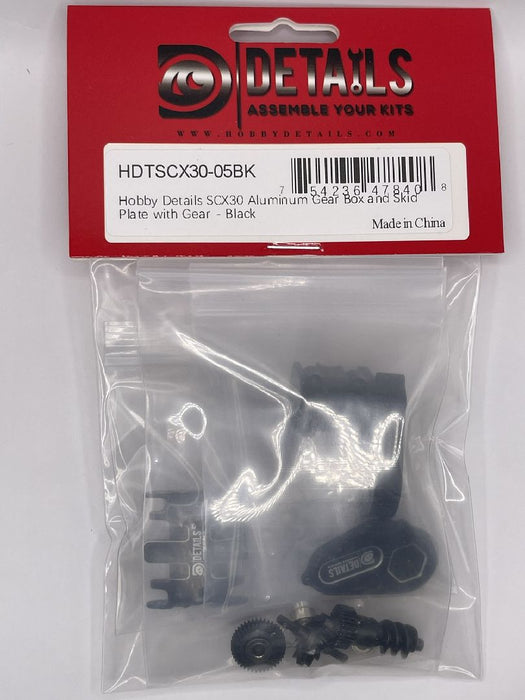 HDTSCX30-05BK Hobby Details SCX30 Aluminum GearBox & SkidPlate w/Gear - Black