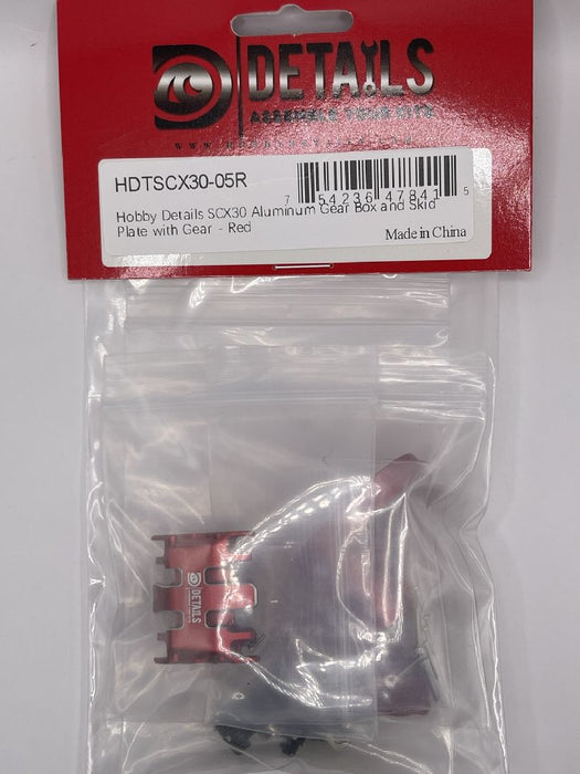 HDTSCX30-05R Hobby Details SCX30 Aluminum Gear Box & Skid Plate w/Gear - Red