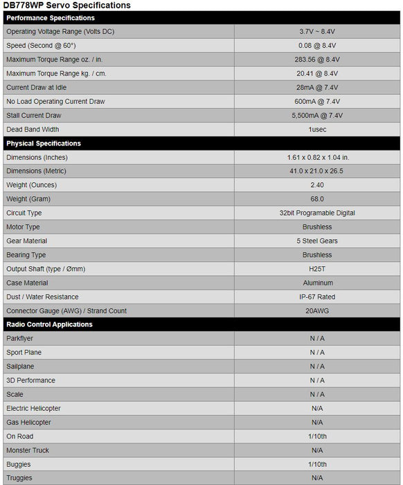 HIT36788S Hitec DB778WP High Torque Low Profile Metal Case (IP-67) (25T)