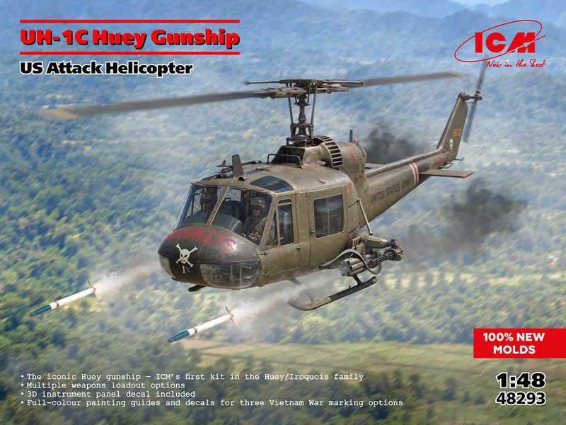 ICM48293 ICM 1/48 UH-1C Huey Gunship, US Attack Helicopter - new moulds