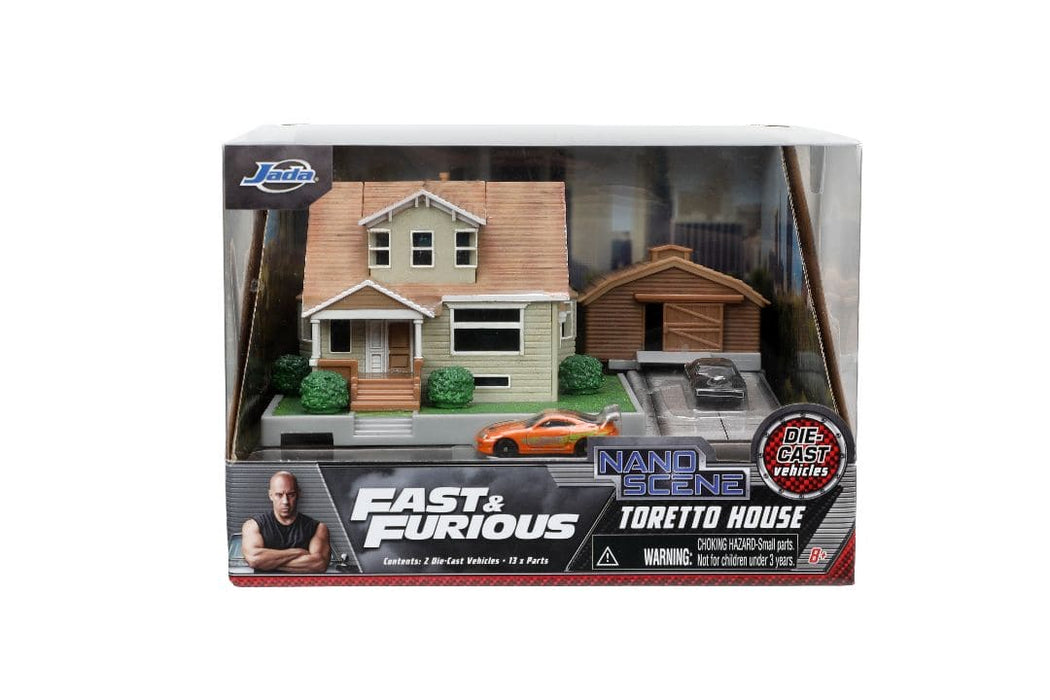 JAD33668 Jada Nano "Hollywood Rides" Diorama Dom's House Charger & Supra