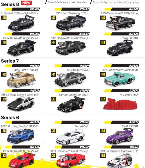 MAI15526 Maisto 1/64 Muscle Machines Asmt. (12 Pack)