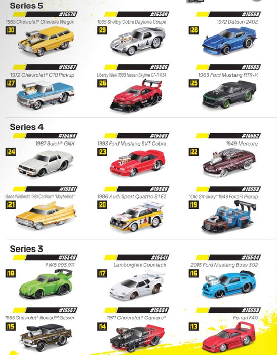 MAI15526 Maisto 1/64 Muscle Machines Asmt. (12 Pack)