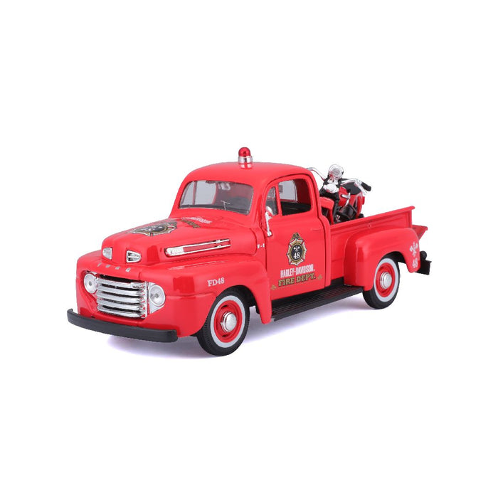 MAI32191 Maisto 1/24 H-D '36 EL Knucklehead + 1948 Ford F-1 (Dark Red)