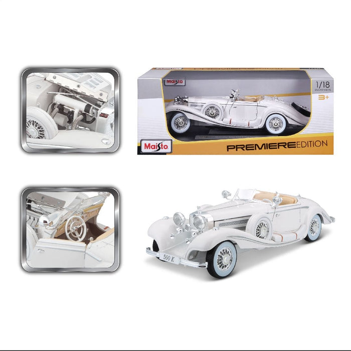 MAI36055 Maisto 1/18 PE 1936 M-B 500 K Typ Specialroadster (White)