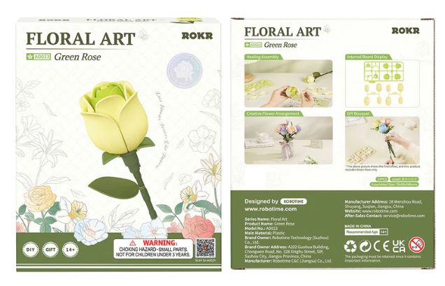ROEAD023 Rowood DIY Green Rose 3D Wooden Puzzle