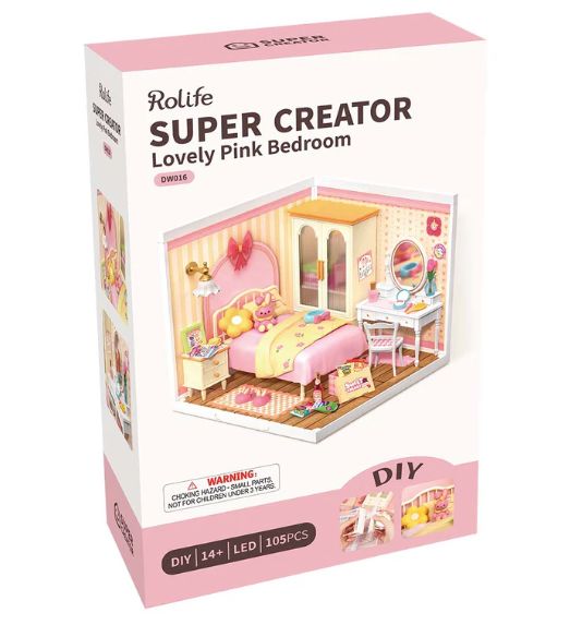 ROEDW016 Rolife Lovely Pink Bedroom DIY Plastic Miniature House