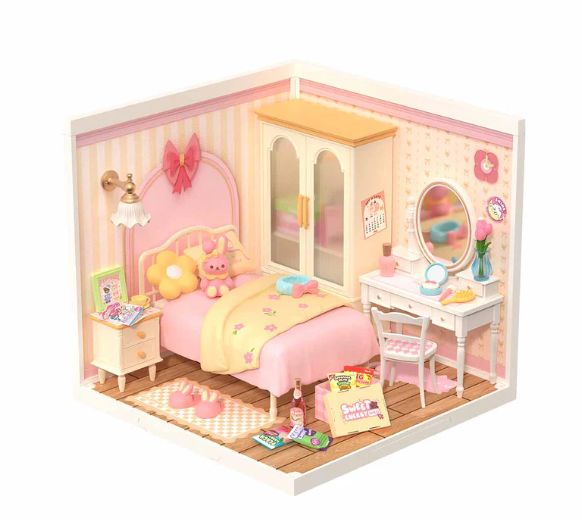 ROEDW016 Rolife Lovely Pink Bedroom DIY Plastic Miniature House