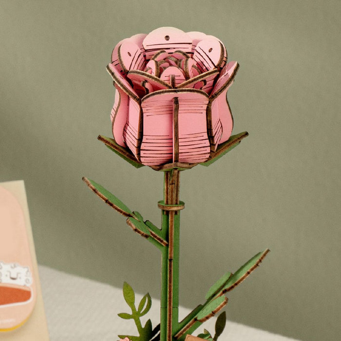 ROETW041 Rowood DIY Pink Rose 3D Wooden Puzzle