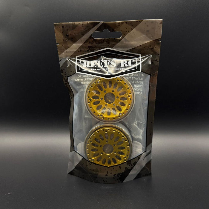 SEHREEFS240 Reefs 1.9 Gold "SHIELD" Aluminum Beadlock Wheels W/Hubs (2)