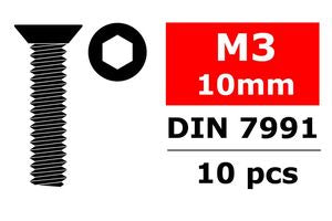 COR3002-30-10 Steel Screws M3 x 10mm Hex, Flat Head, 10pcs