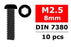 COR3003-25-08 Steel Screws M2.5 x 8mm, Hex Button Head, 10pcs
