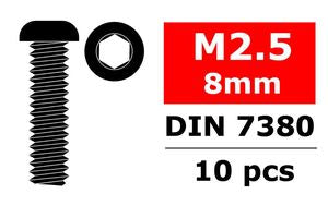 COR3003-25-08 Steel Screws M2.5 x 8mm, Hex Button Head, 10pcs
