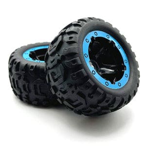 BZN540108 Turbo Slyder & Slyder MT Black Wheels and Tires Assembled, Blue Beadlock Ring