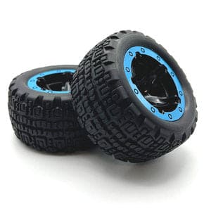 BZN540109 Turbo Slyder & Slyder ST Black Wheels and Tires Assembled, Blue Beadlock Ring
