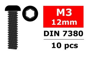 COR3003-30-12 Steel Screws M3 x 12mm, Hex Button Head, 10pcs