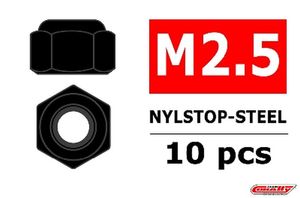 COR3101-25-6 Steel Nylstop Nut M2.5, Black Coated, 10pcs